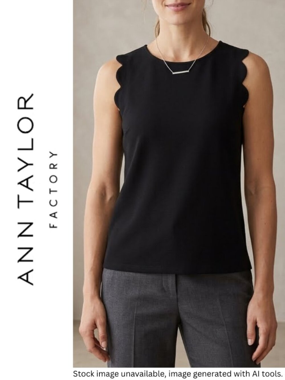 Ann Taylor Factory BLACK Scalloped Sleeveless Top Tank Business Casual Size M